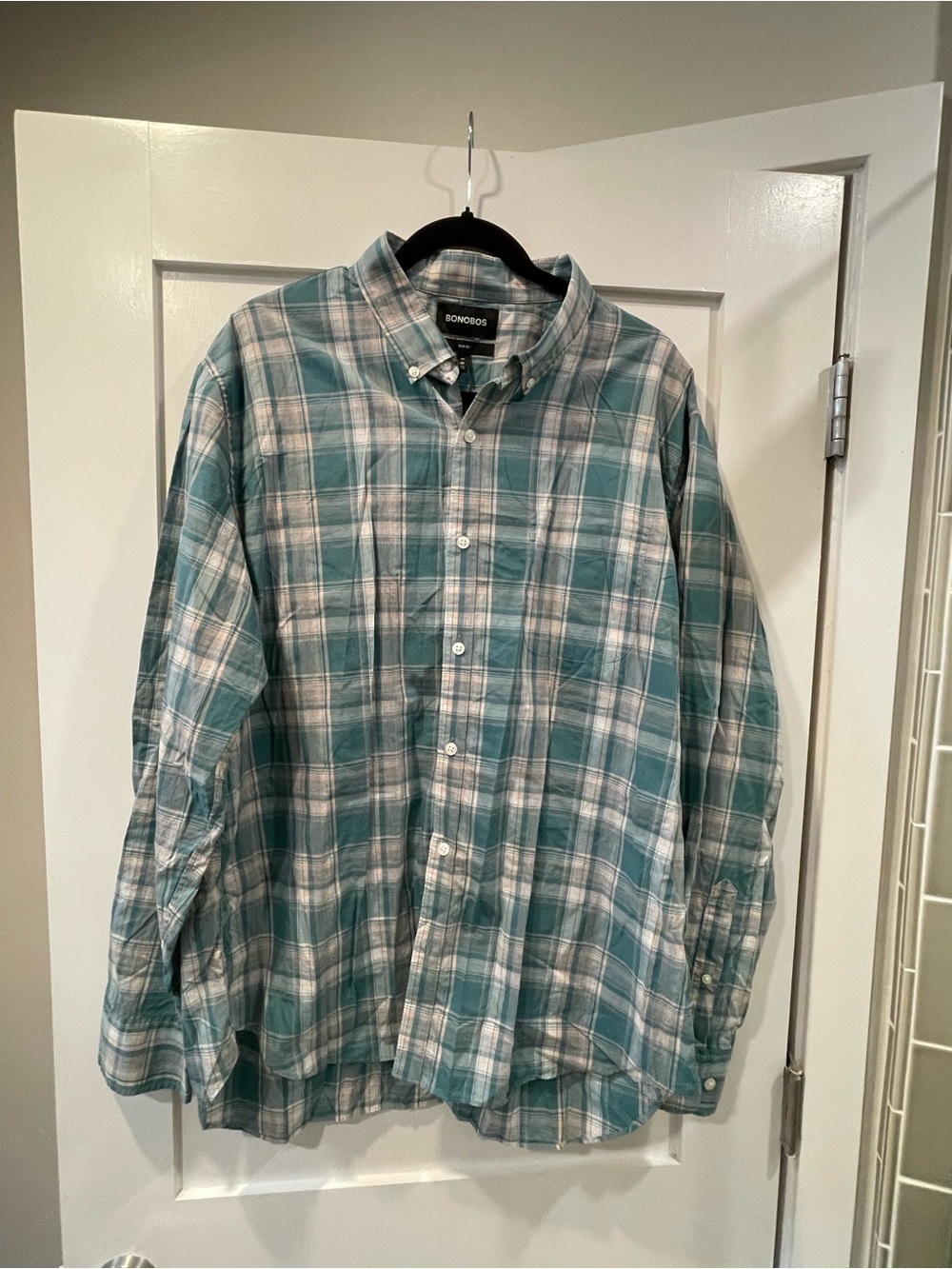 Bonobos Teal and White Plaid Button-Down Shirt